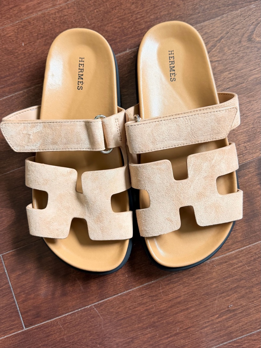Hermes chyphre Suede Slide Sandals in Beige/Tan